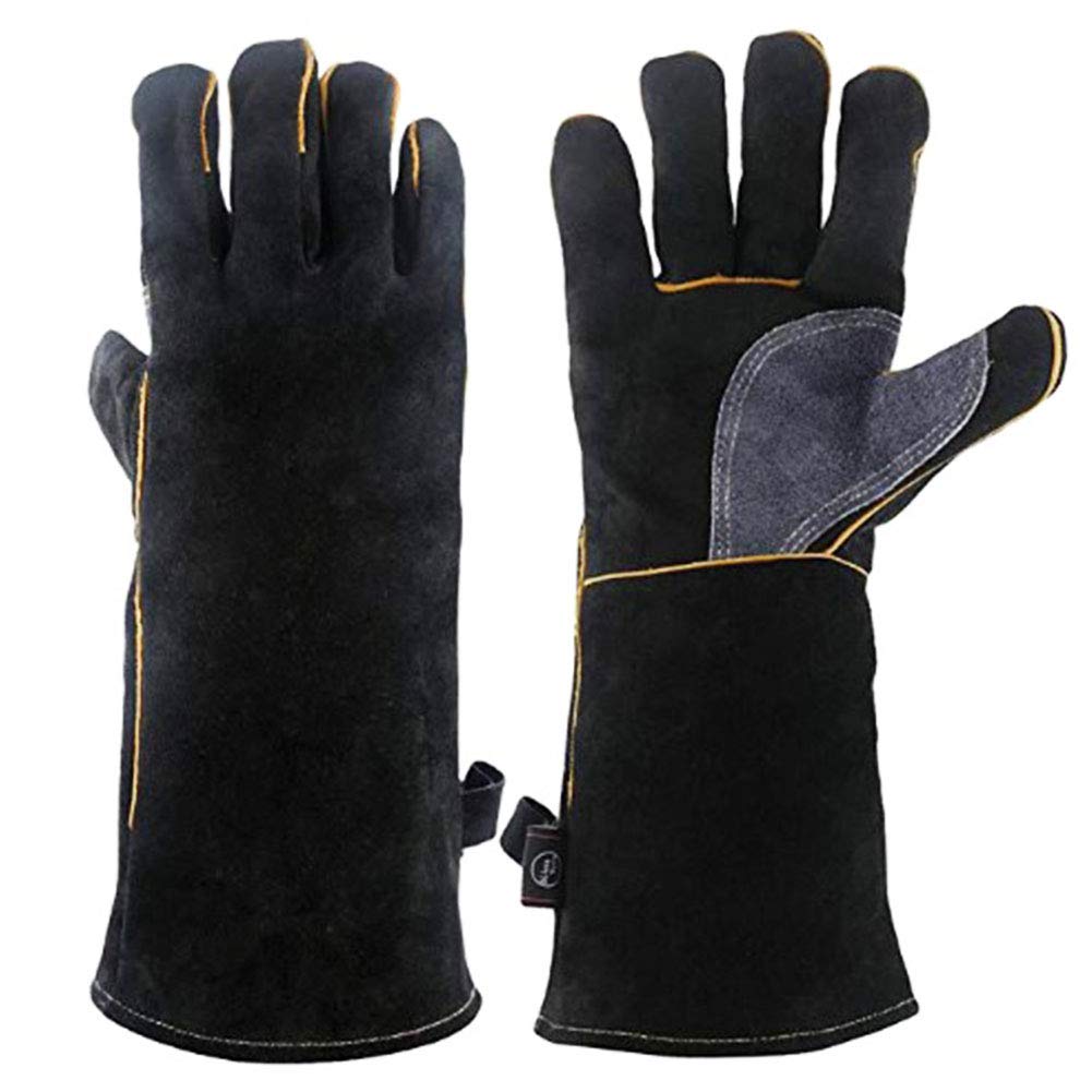 Guanti da Saldatura in Pelle Forgiati Resistenti Al Calore/Al Fuoco,Guanti da Barbecue/da Campeggio/da Cucina Con Manica Lunga da 16 Pollici,Guanto da Saldatore Con Supporto Per Stufa,2 Paia,16inch