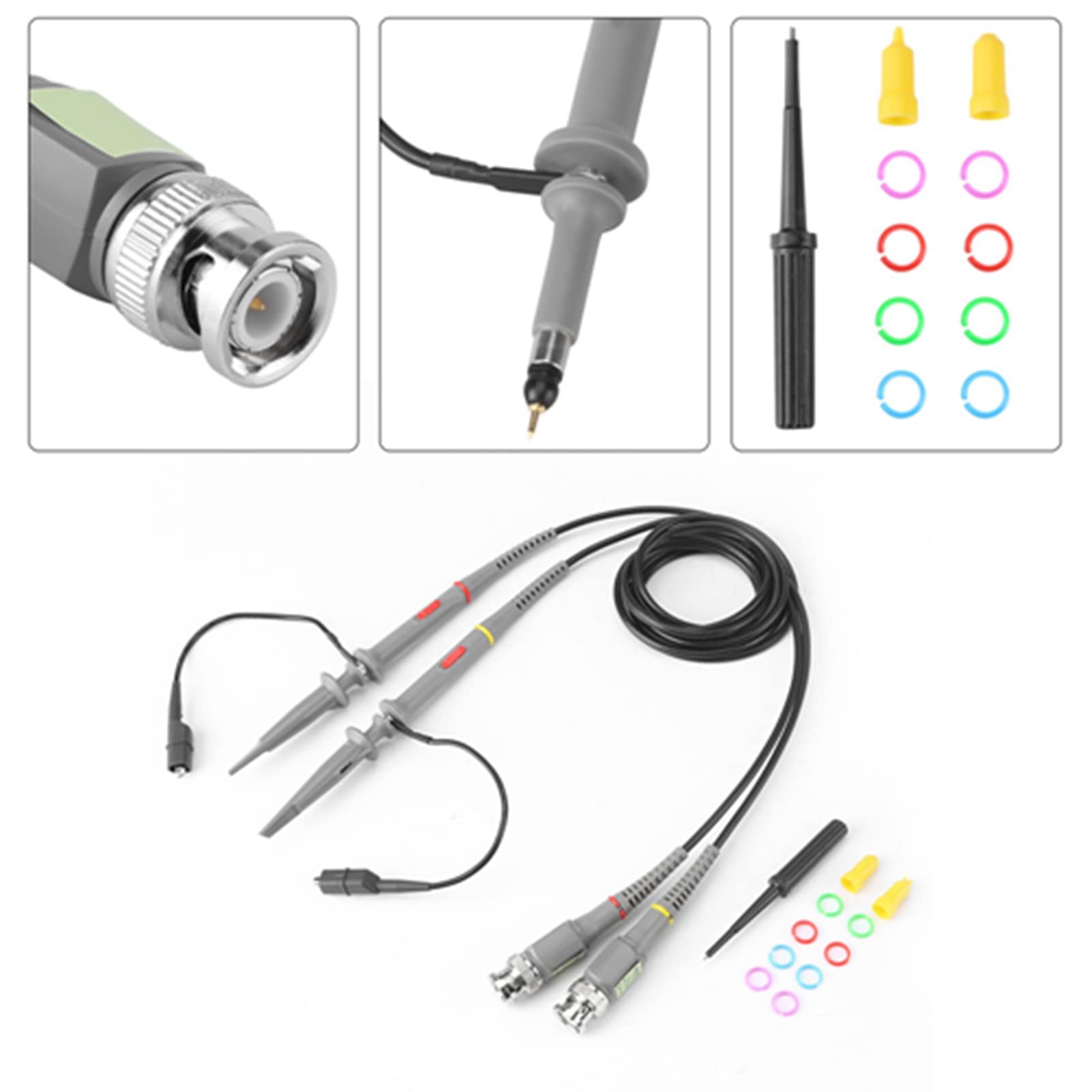 P6100 Gray Oscilloscope Probe, BNC Oscilloscope Probe with Detachable Hook Tip, Motorized for High Pressure Materials