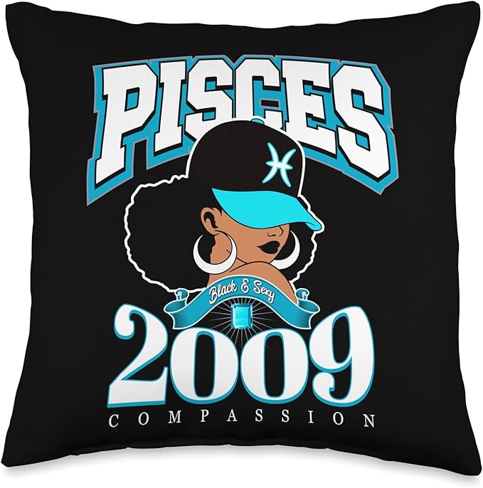 Pisces 2009 Afro Queen Zodiac Birthday Gifts Throw Pillow