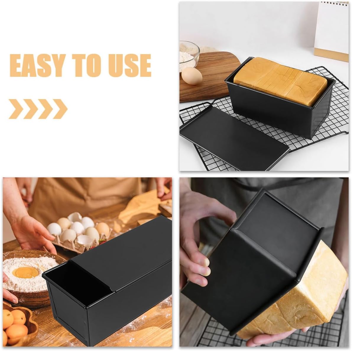 FUOYLOO Sliding Cover Loaf Pan with Lid 500g Small Bread Loaf Baking Mold Non-stick Bread Pan for Homemade Sandwich Toast Kitchen Bakeware