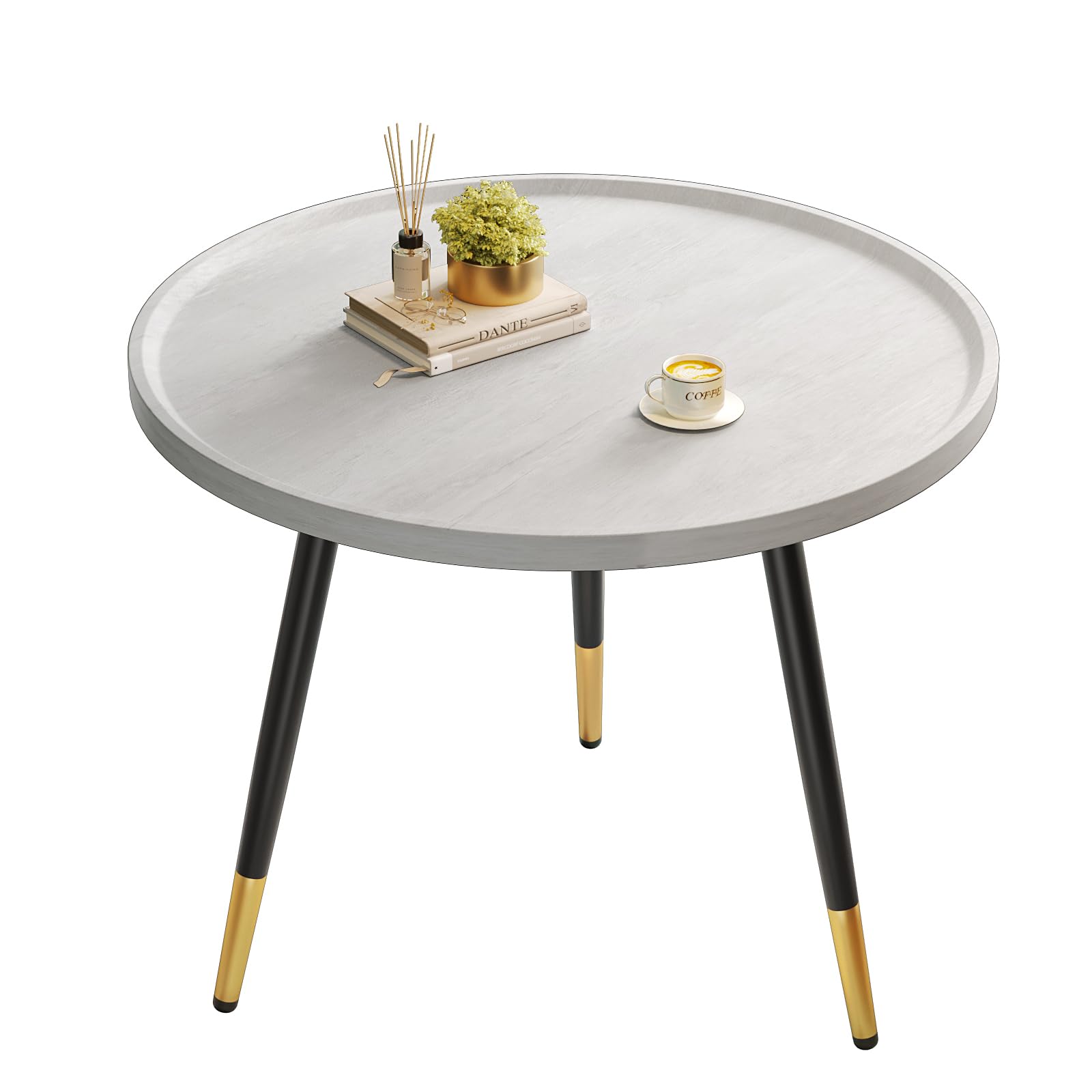 SAYGOER Round Coffee Table Small Modern Coffee Tables Rustic Farmhouse Center Table for Living Room Home Office Boho Table Easy Assembly, White Black