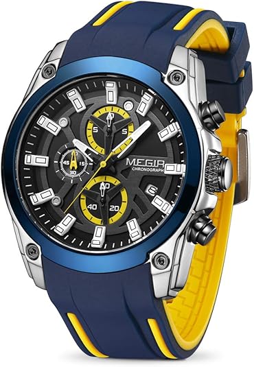MEGIR Men's Analogue Sport Chronograph Luminous Quartz Watch with Fashion Silicone Strap