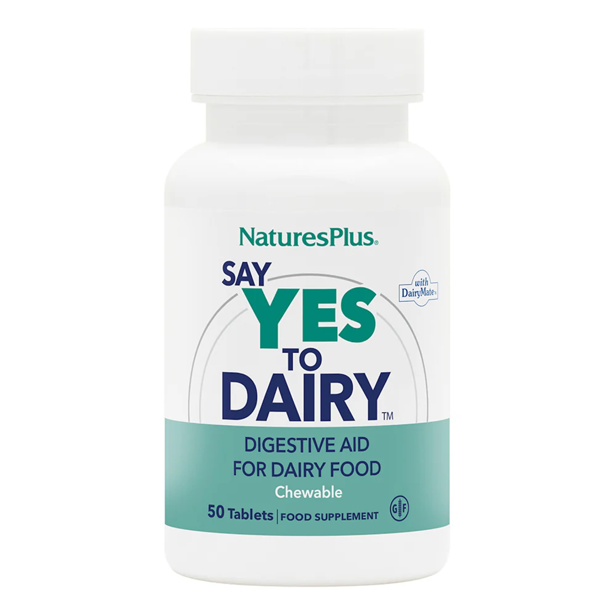 NaturesPlus Say Yes to Dairy - Natural Lactase Enzyme Supplement, High Strength, Lactose Intolerance Relief - Gluten Free, Vegan - 60 Chewable Tablets