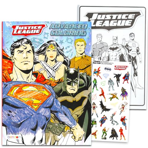 DC Comics Justice Leage,set di libri da colorare avanzati,con album da colorare per adulti Justice League con Superman,Batman,Wonder Woman,altri adesivi | Libro da colorare per adulti di Superman