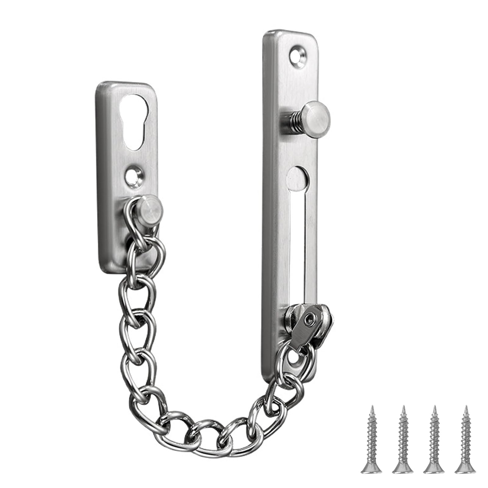 Merzio Door Chain Lock Heavy Duty Stainless Steel, Security Door Chain with Spring Anti-Theft Press Lock, Front Door Security Guard for Home, Hotel, Apartment & Bedroom (Silver)