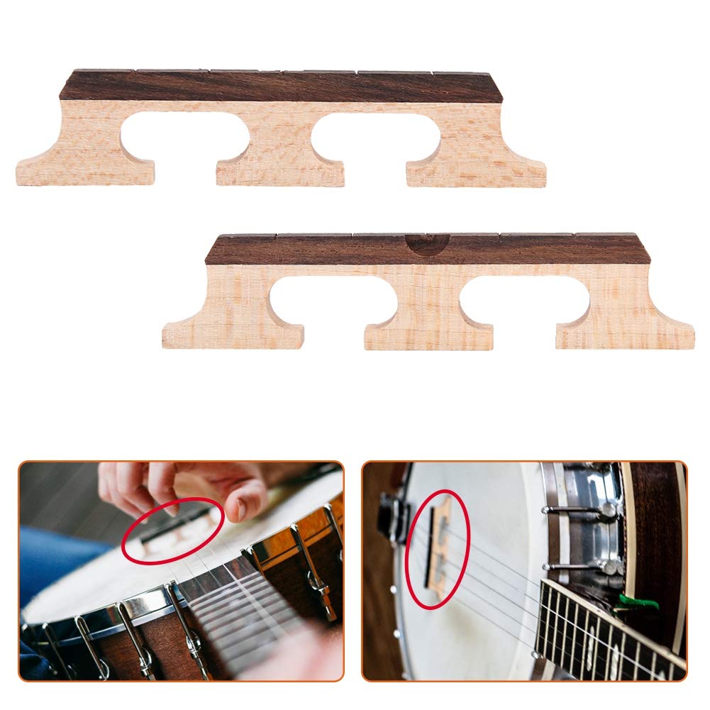 Banjo Bridge en Bois, 5 Cordes Accessoires de Pont en Palissandre Banjo 2Pcs Un Ensemble