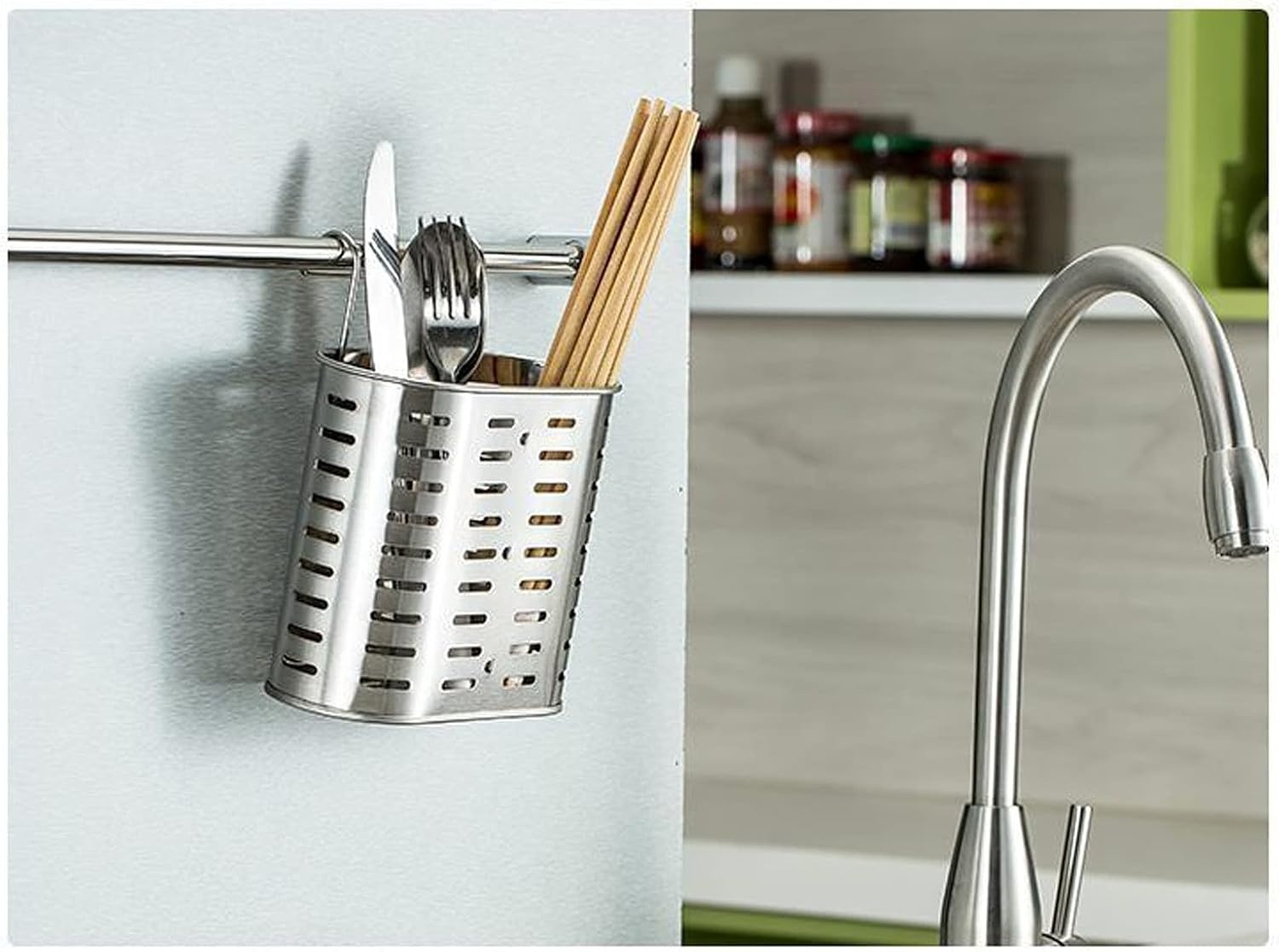 Chopstick Racks Utensil Holder， Mesh Stand Kitchen 2 Compartment Flatware Drainer， Spoon Storage Cutlery Forks Chopsticks Drying Rack