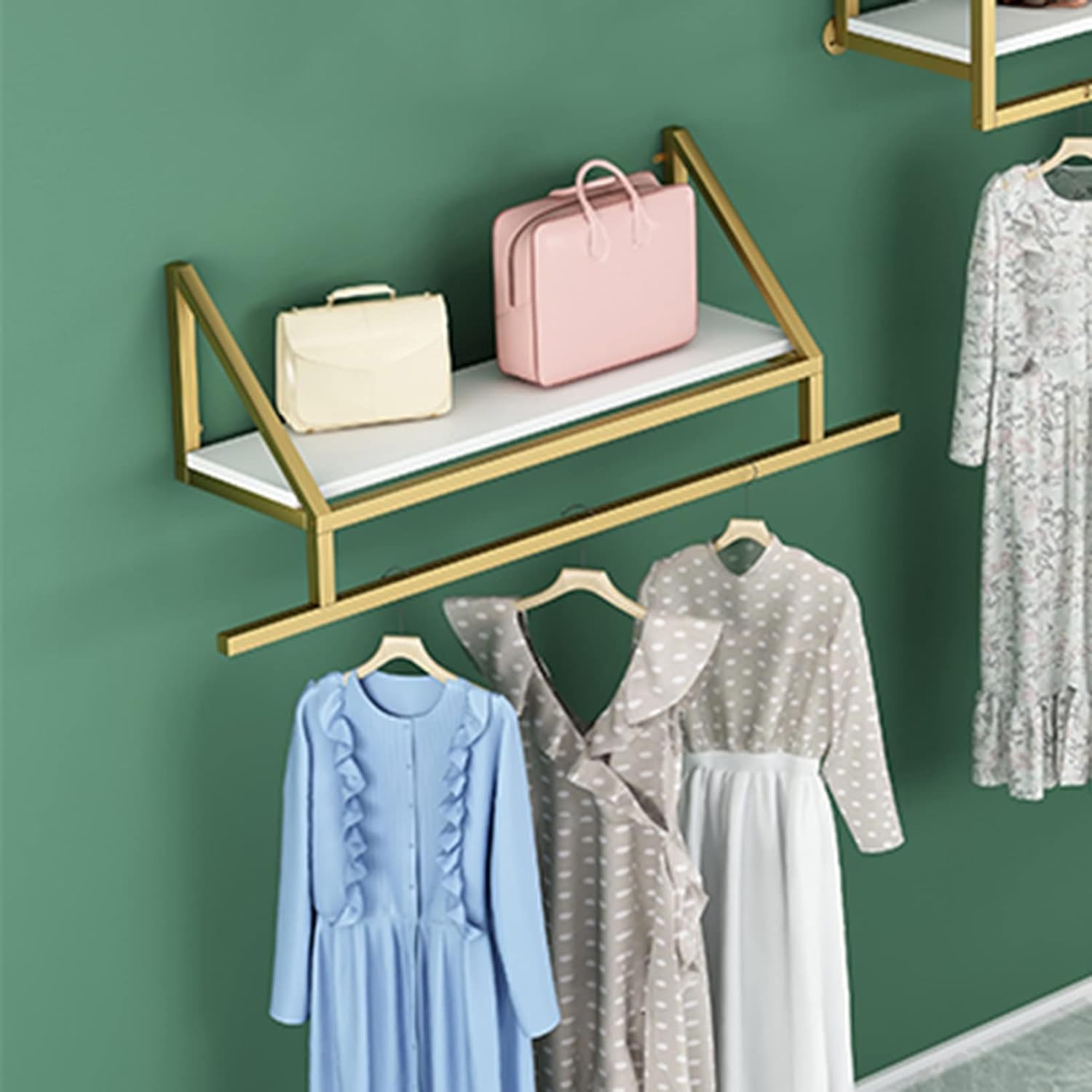 HPTHLY Display Clothes Gold Garment Rack Clothing Store Retail Racks Commercial Wall Mounted Organizer Storage Shelf Metal Shoe Clothes Rack Hanger For Hanging Clothes (A-80Cm)