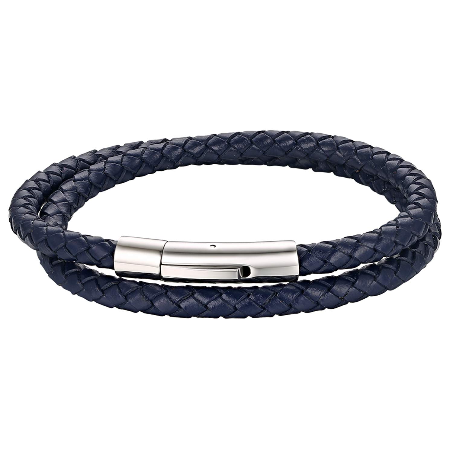 Bracciale uomo in pelle intrecciata - Nero - Misure varie - chiusura in