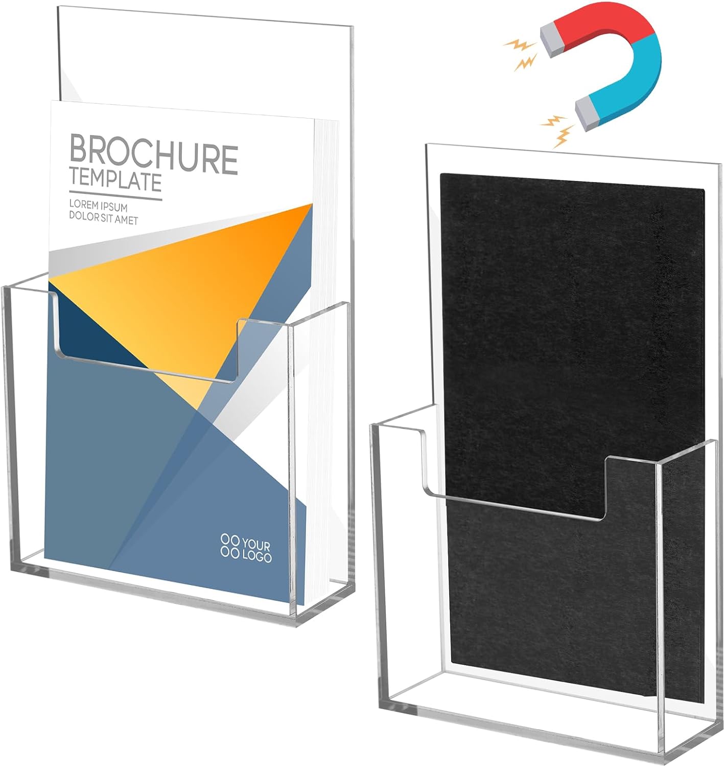 2 Pack Magnetic Brochure Holder Acrylic Brochure Hanging Pamphlet Display Holder 4 x 6 Inch Flyer Holder for Flyer Magazine File Display Book