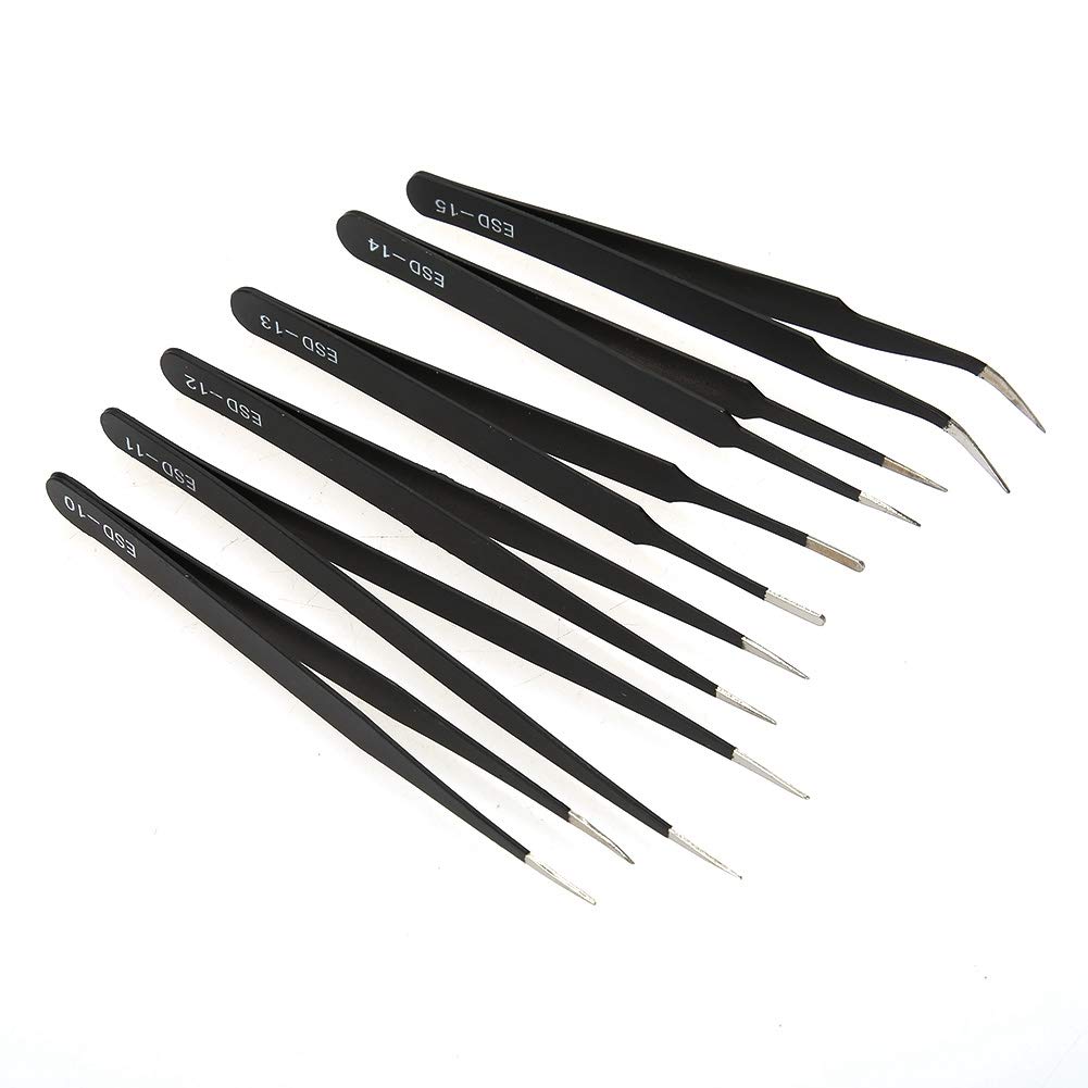 Ensemble de pincettes de précision de 6 pièces, pinceau en acier inoxydable anti-statique avec poignée ergonomique et housses de pointe pour les bijoux, laboratoire