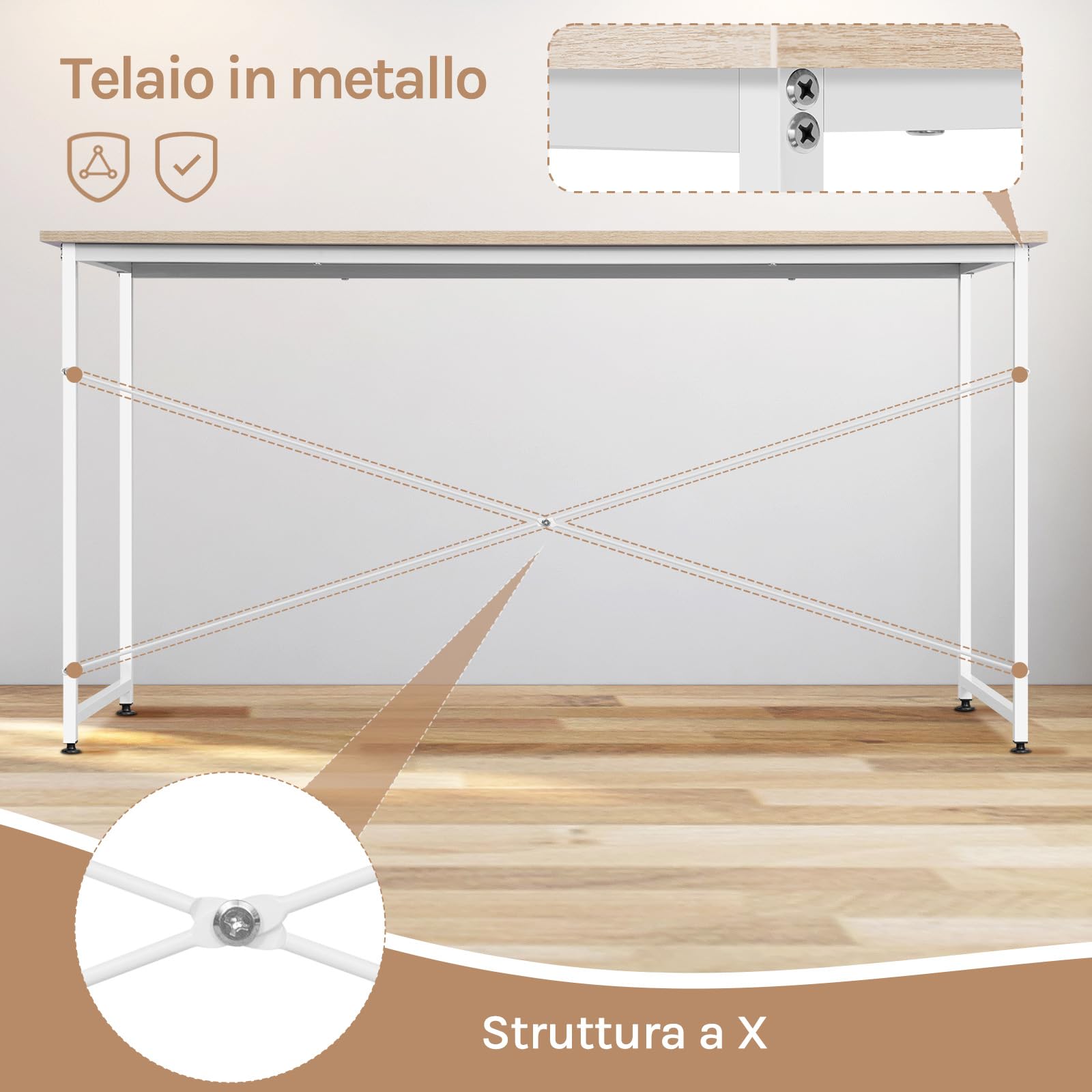 WOLTU Scrivania per Computer Piccola, 100x50 cm, Struttura in Metallo, Salvaspazio, per Ufficio Casa Studio Camera da Letto, in Materiale a Base di Legno, Rovere Chiaro