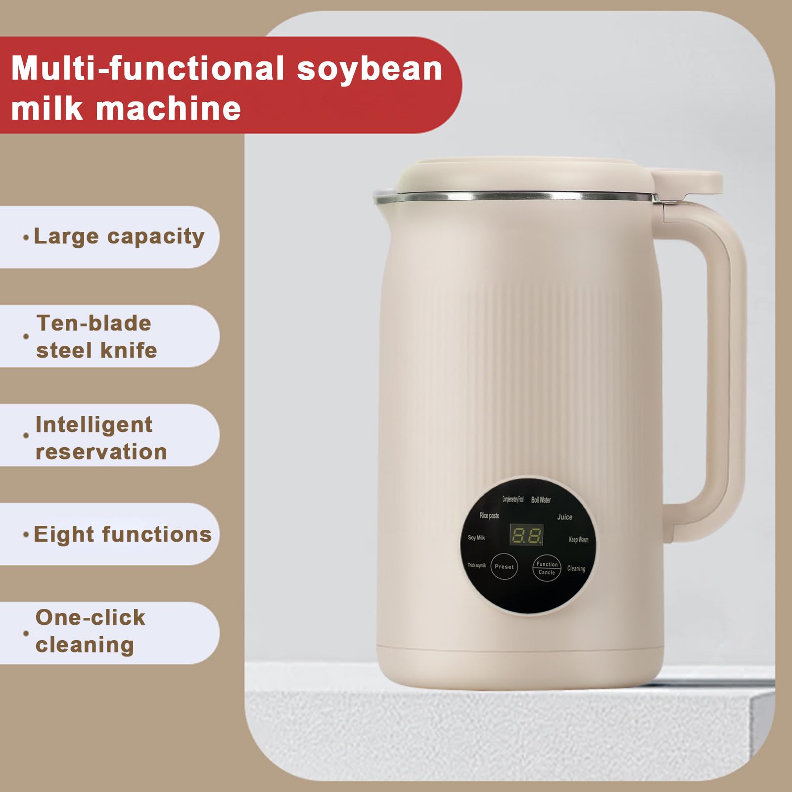 Máquina de leche de soja, 1200 ml, máquina automática de leche de plantas de acero inoxidable, silenciosa, para leche vegetal casera, avena, soja, sésamo negro, bebidas sin leche (blanco)