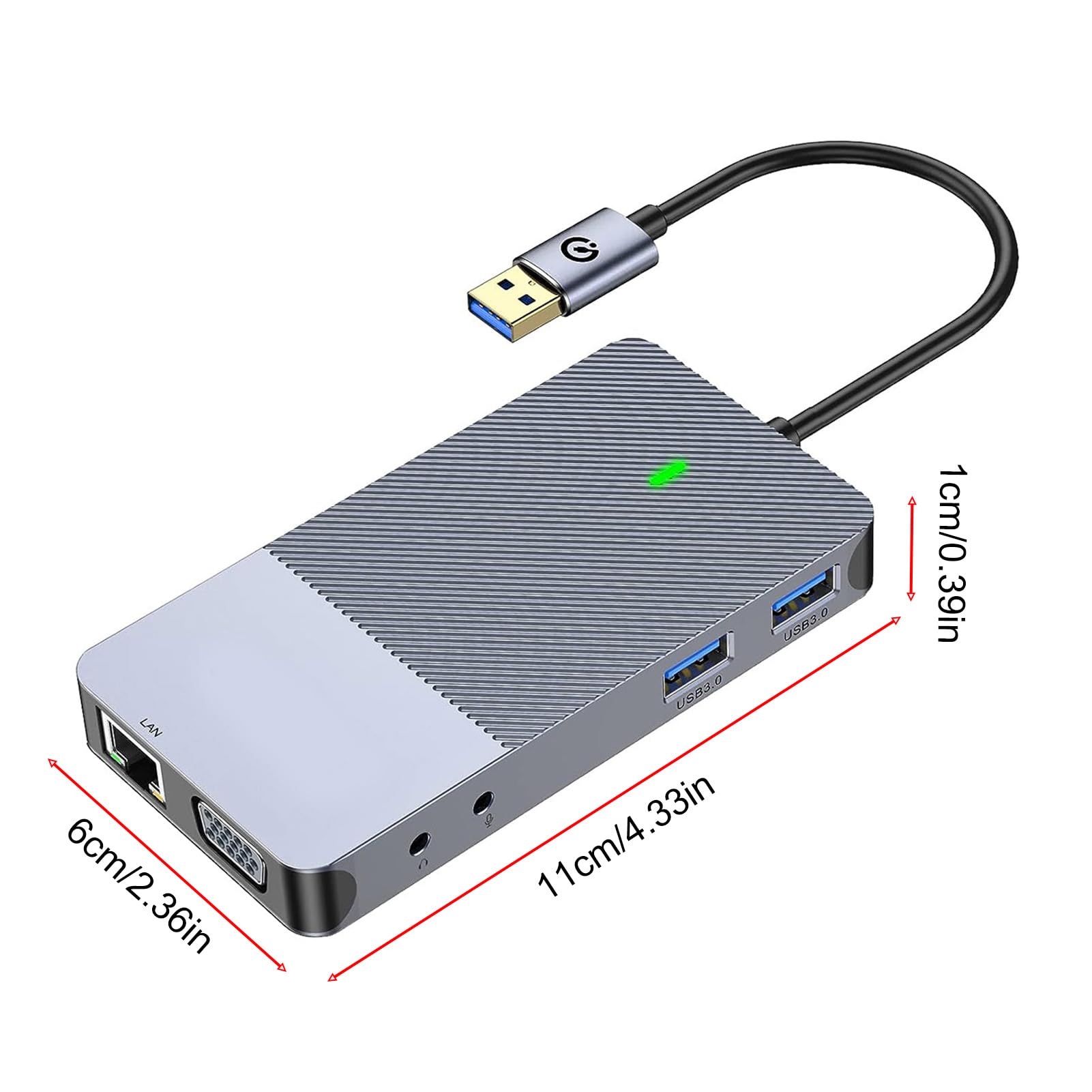 Gugxiom Hub USB C con Triplo Display 11 in 1, Design in Alluminio con Doppia Uscita HD e VGA, Docking Station USB con Slot LAN 3.0 TF, Audio da 3,5 Mm per Laptop A e Tipo C.