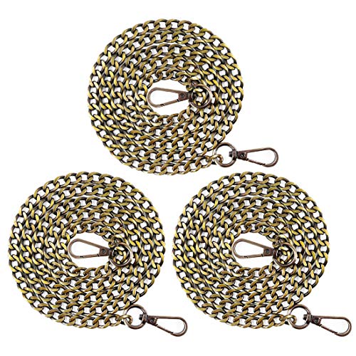 Swpeet 3Pcs Bronze Luxury Fashion 47 Inche Replacement Flat Chain Strap with Buckles Set