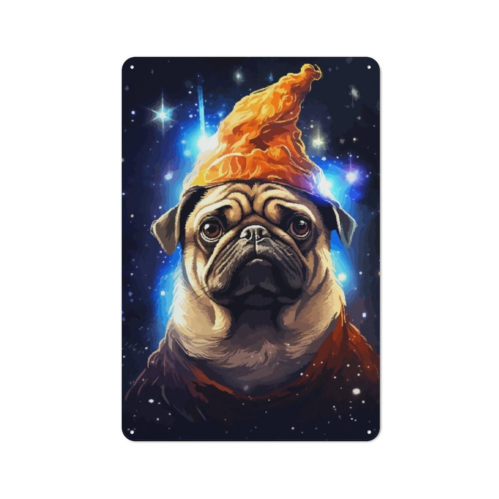 Junmoney Wizard Pug Cute Pixel Art Industrial-Style Tin Sign 30X20cm For Pub Or Café, Suited To Pub Decor Enthusiasts