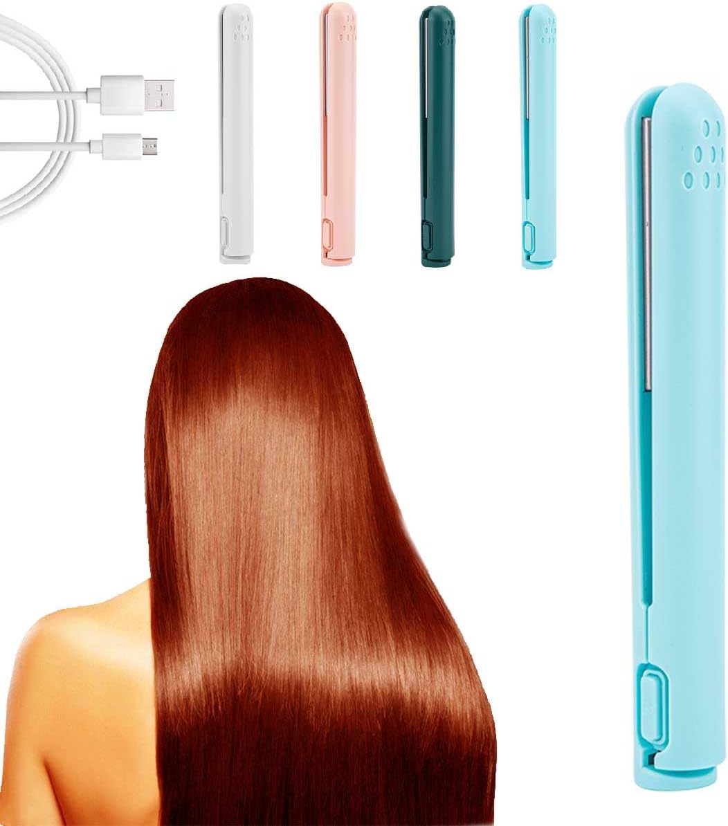 Mini Dual-purpose Curling Iron for Short Hair,Hair Straightener and Curler 2 in 1,Portable Travel Curling Wand,USB Mini Ceramic Curling Iron,Mini Dual-Purpose Curling Iron Cordless (blue)