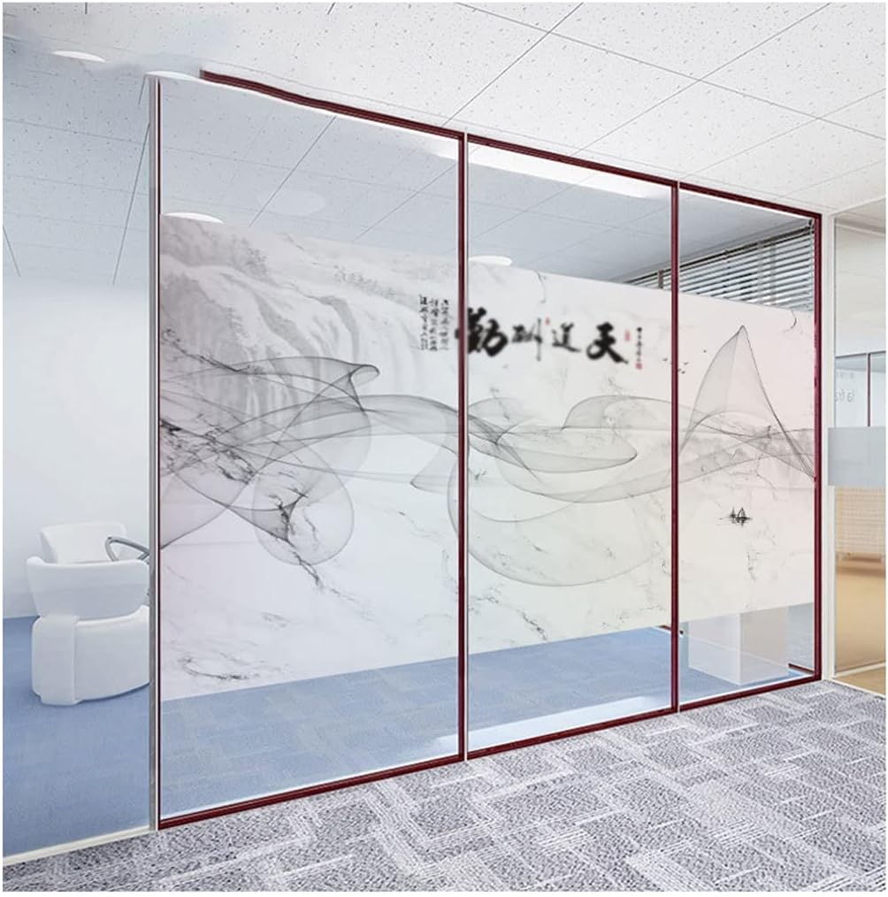 Window Clings Chinese Landscape Window Frosted Translucent Glass Sticker Film Suitable for Office Push Door Bathroom Toilet Sticker Privacy Window Film(C,90 * 180 cm)