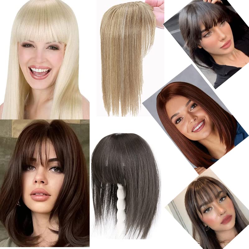 Miniatura 7 de Dybst Peluca de fibra sintética onduladarecta con flequillo, cierre superior del cuero cabelludo, extensiones para mujer (#4, 14 pulgadas13.8 in,