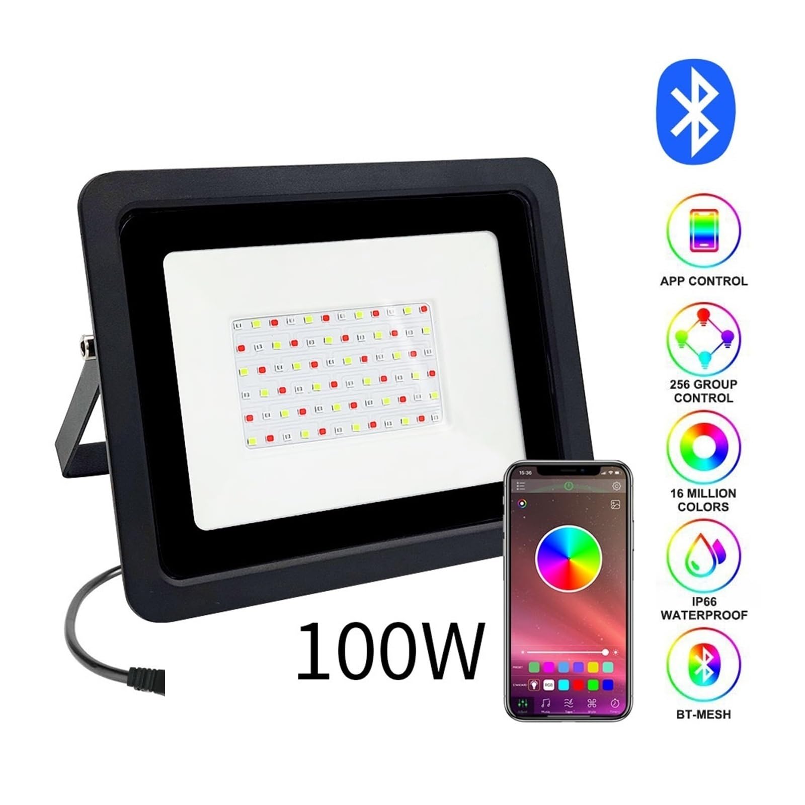Led RGB Flood Light 50W 100W IP68 Faretto da esterno Riflettore Lampada for proiettore con APP/Telecomando Garage da giardino(Mobile APP Control,100W)