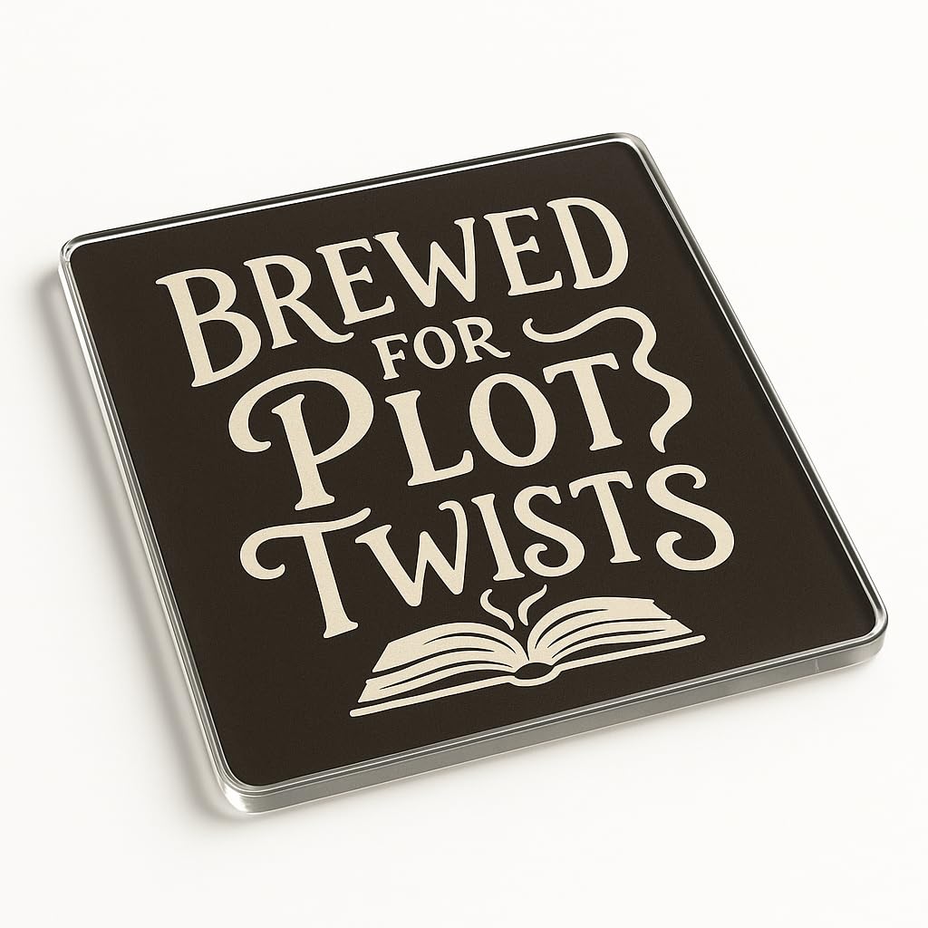 The Plum Penguin Twists & Tales Whimsical Acrylic Coaster Gift For Book Lovers - Unique Plot Twist Illustration For Birthday Or Christmas, Novelty Drinkware Present