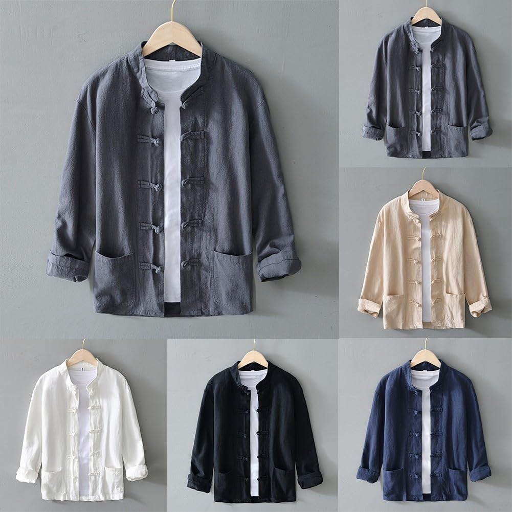 Camicie tradizionali cinesi da uomo, top casual (blu scuro)