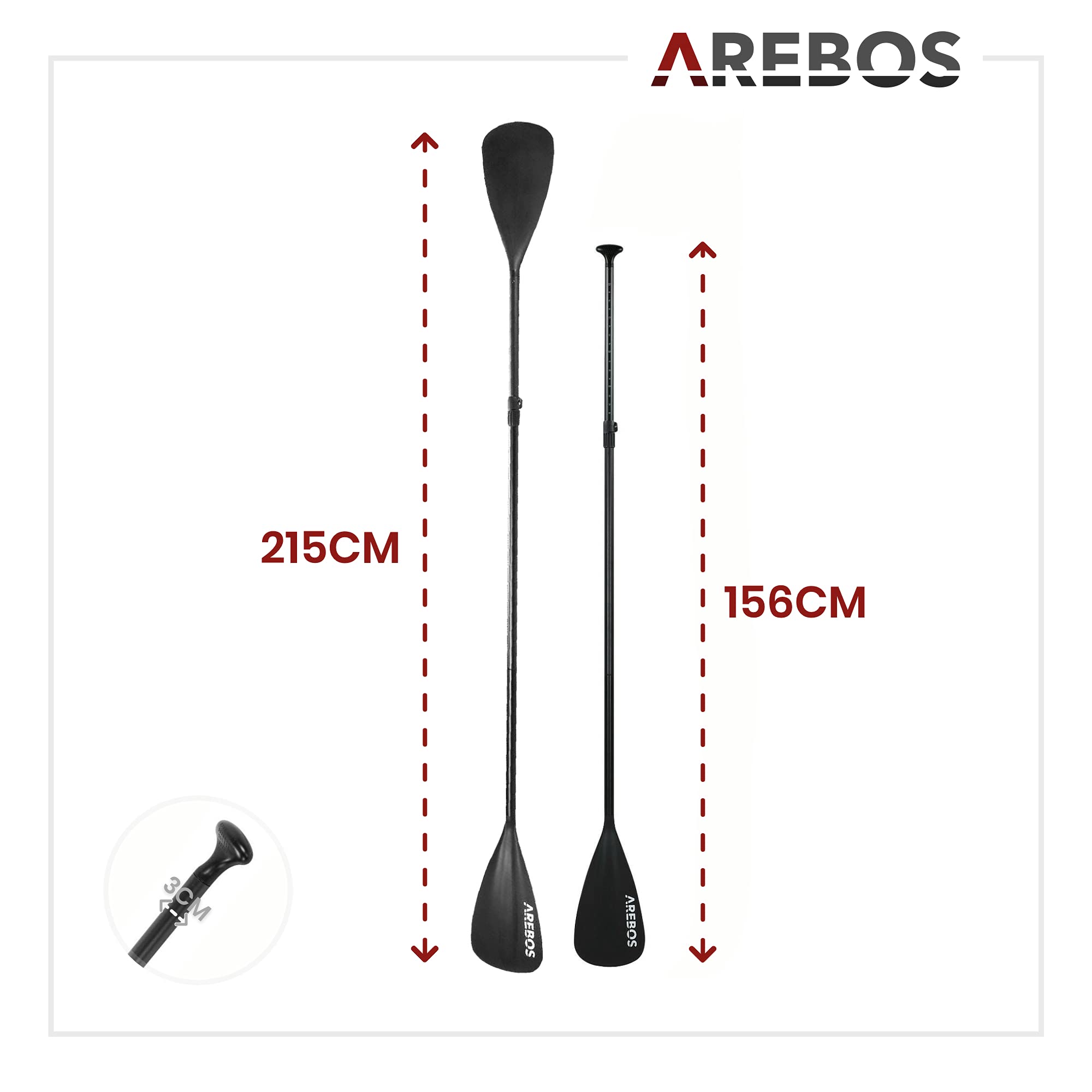 Arebos 2-in-1 Doppelpaddel & Einzelpaddel | SUP Hilfspaddel | Kanu Stechpaddel | Kajak | Ausziehbar 156-215cm Aluminium