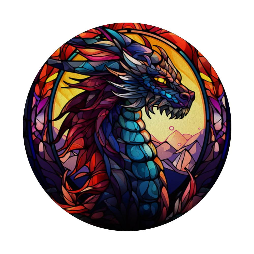 Stained Glass Dragon PopSockets Swappable PopGrip, Black - Image 3