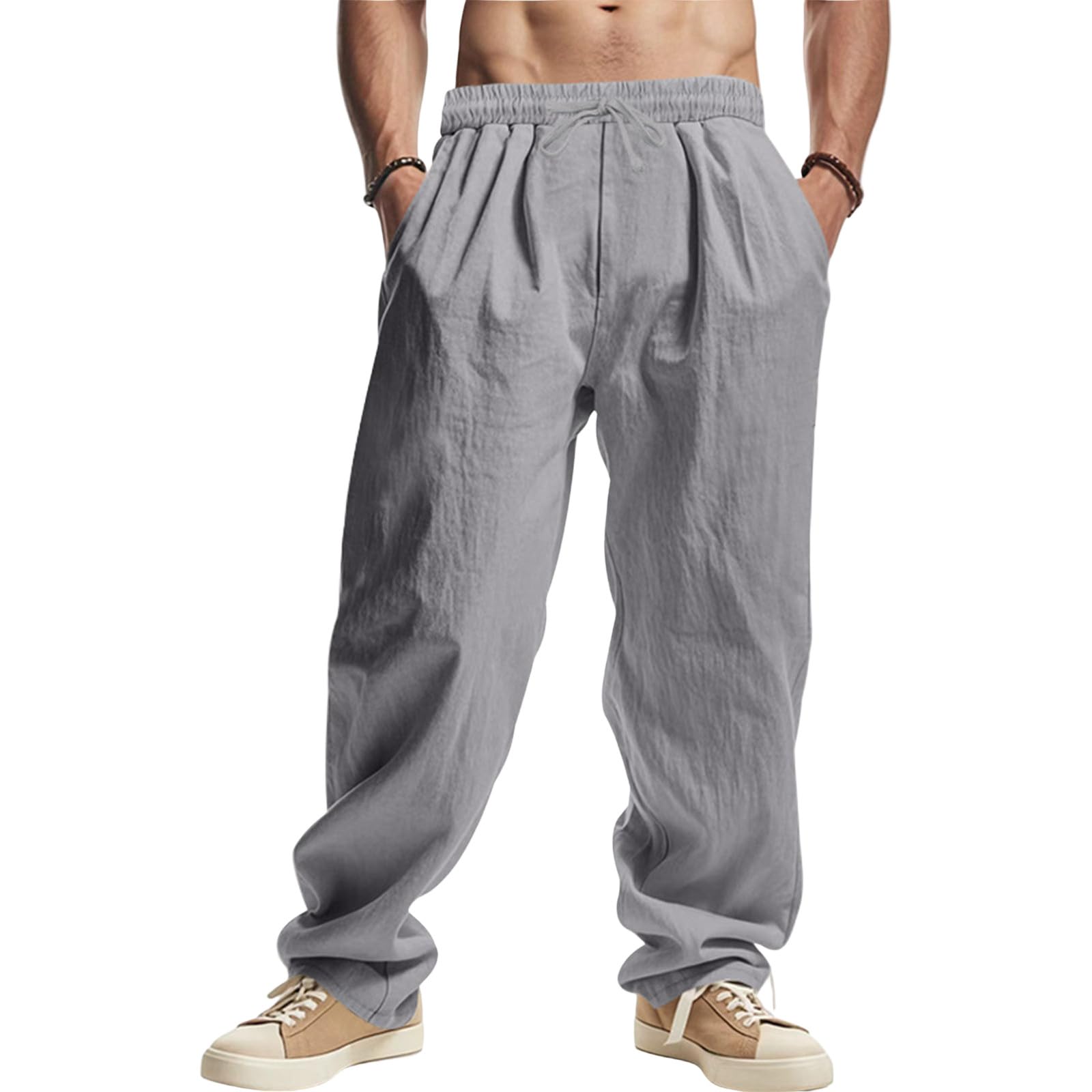 Baggy Linen Pants Men Baggy Straight Leg Yoga Pants with Pockets Casual Summer Vacation Cover Up Beach Travel Pant Wide Leg Trouser Style Yoga Work Pant 2025 Tropical Hawaiian Outfits Boho Clothes