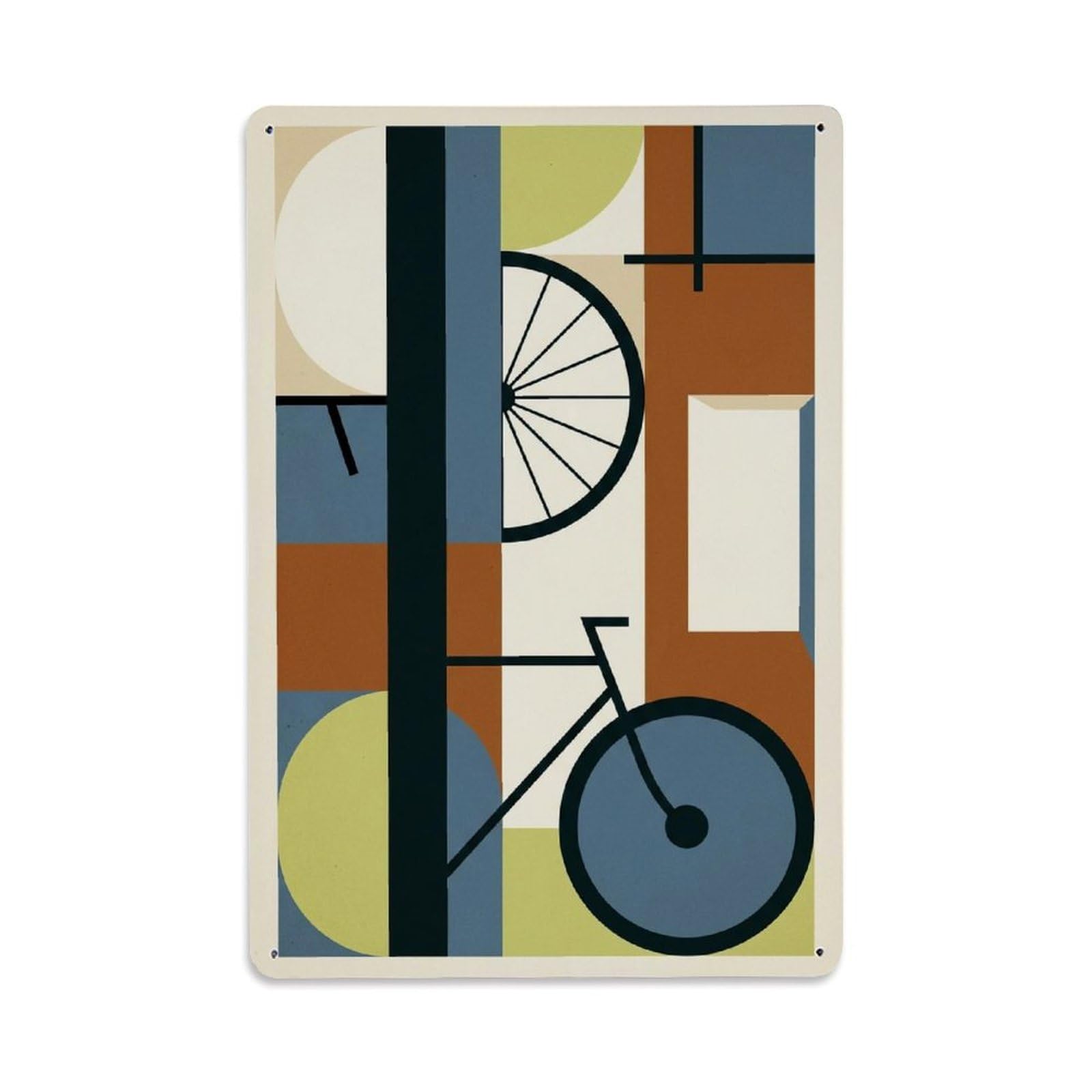 Bicycle Linework Architectural Grid City Ride Retro Metal Tin Sign Plaque Wall Decor for Cafe, Man Cave, Club Bar, Office, Home Garden Round Metal Poster 8x12Inch