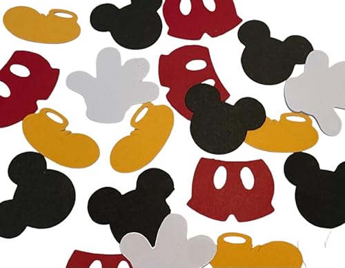Miniatura 2 de Mesa confeti orejas de ratón pantalones zapatos guantes y círculos 100 piezas papel rojo amarillo negro blanco fiesta cumpleaños niños decoración