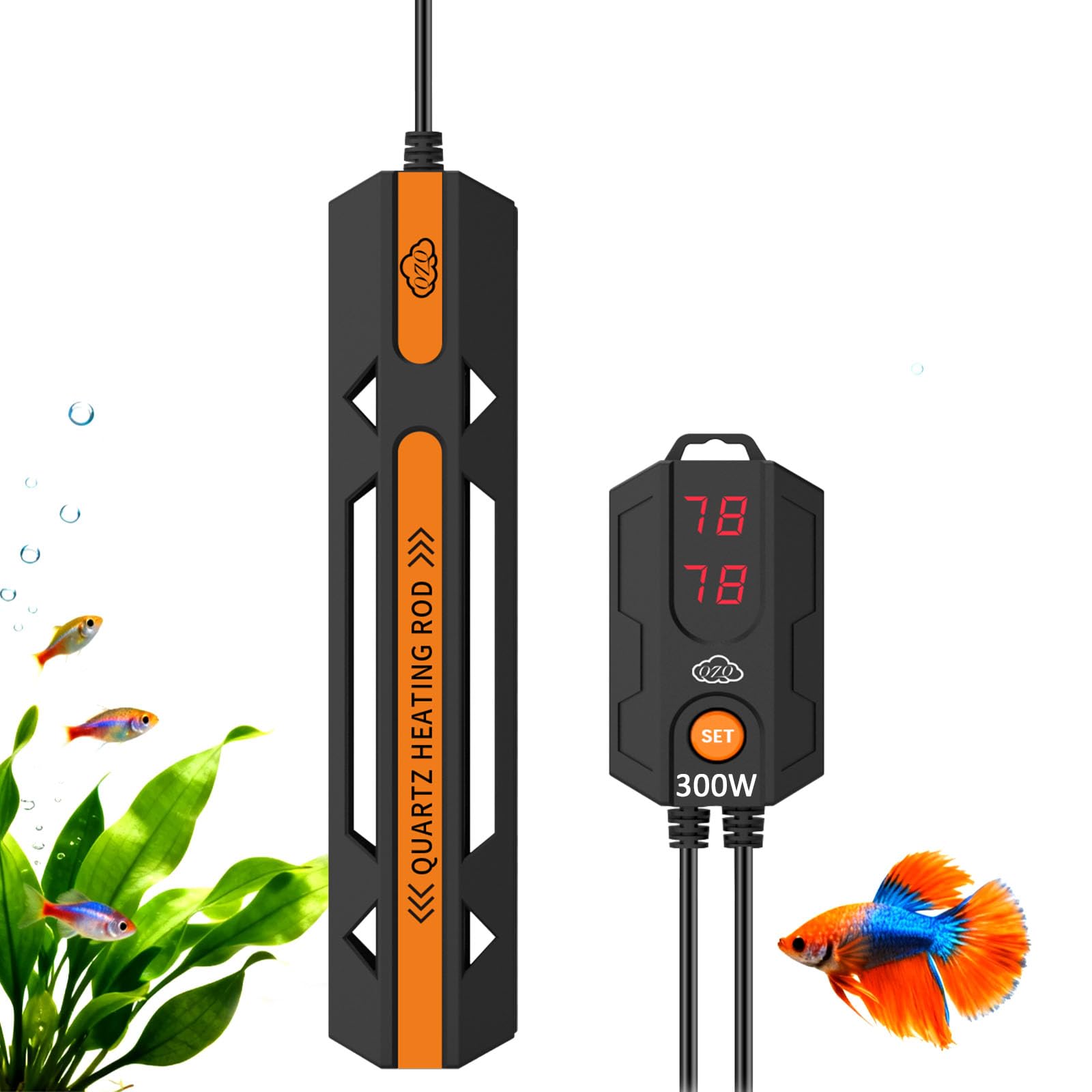 QZQ Chauffage d'aquarium 300 W avec régulateur de température, arrêt automatique du chauffage, protection contre la surchauffe, chauffe-réservoir tortue pour eau douce et eau salée