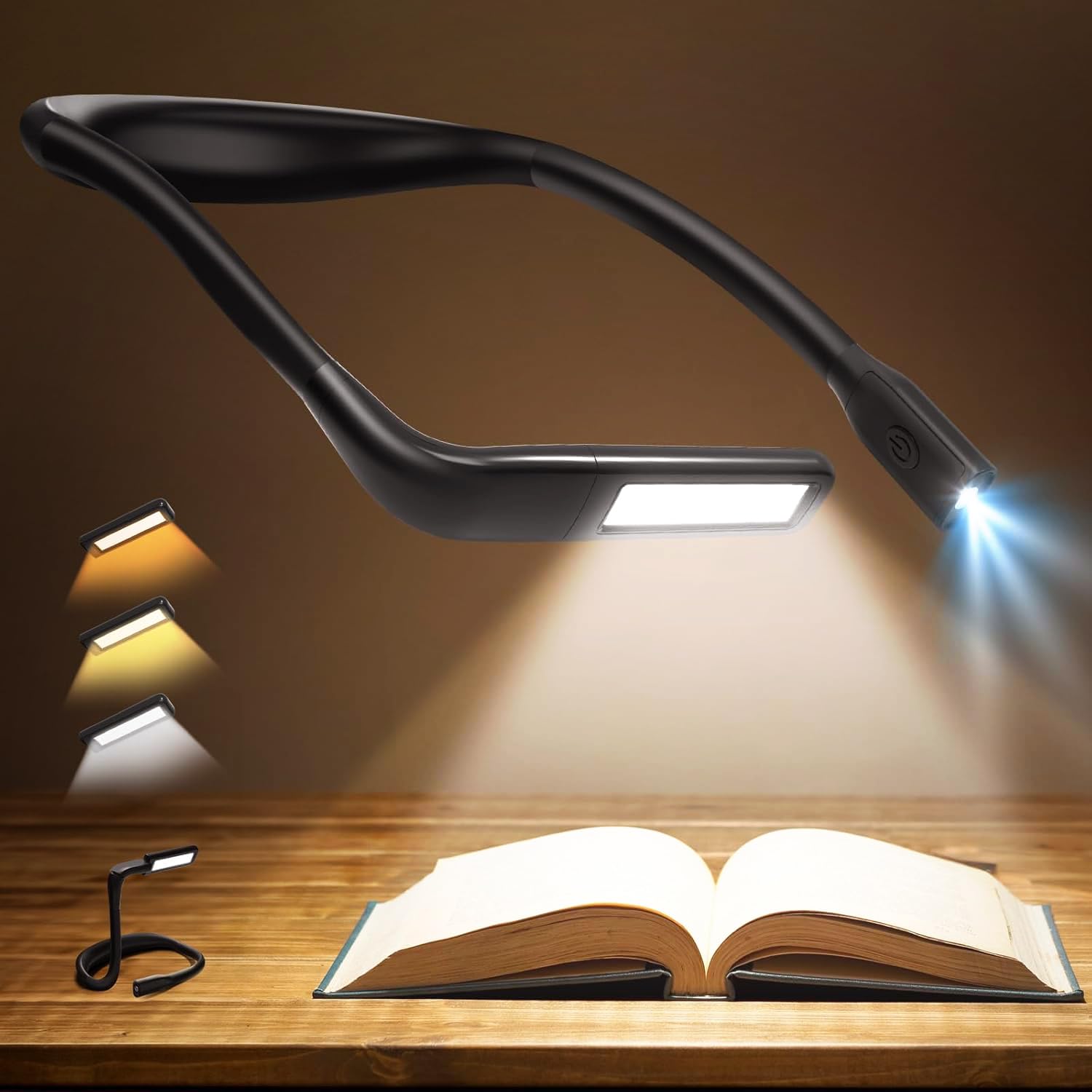 Buch Leselampe Hals LED Buchlampe: Wiederaufladbar Leselampe Bett Stricklampe zum Umhängen, 3 Farben & 80 Std. Dauer Handarbeitslampe Halslampe Leselicht Nackenlampe für Lesen Stricken Häkeln