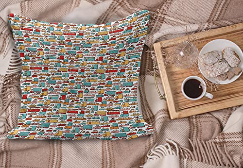 Ambesonne Cars Fluffy Throw Pillow Cushion Cover, Drawing Of Many Vehicles Motorbikes Caravans Trucks Taxis Buses Print, Decorative Square Accent Pillow Case, 36" X 36", Aqua Red Orange #TOP1