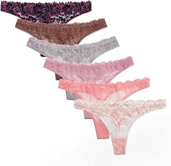 UWOCEKA - Lace Thongs for Women Pack of 6 Sexy See Through Thong Panties Soft T-Back Underwear