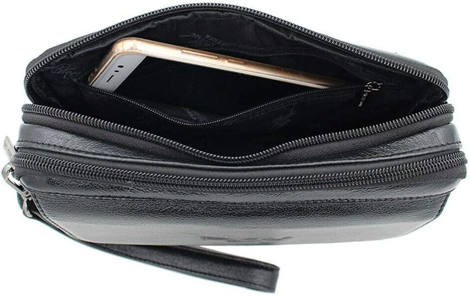 Leather Clutch Bag Wrist Purse for Men Women Travel Outdoor Business Organizer Wristlet Strap Pouch Coin Money Wallet Handbag Multi-Purpose Cell Phone Holder Daypack Coffee - Image 4