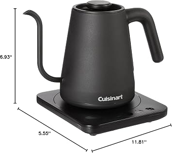 Cuisinart GK-1 Digital Goose Neck Kettle, Precision Gooseneck Spout Designed for Precise Pour Control that Holds 1-Liter, 1200-Watt Allows for Quick Heat Up, Stainless Steel,Black | 1200W electric kettle for quick heating with 1-liter design, digital temperature, pour control & stainless steel body, GK-1