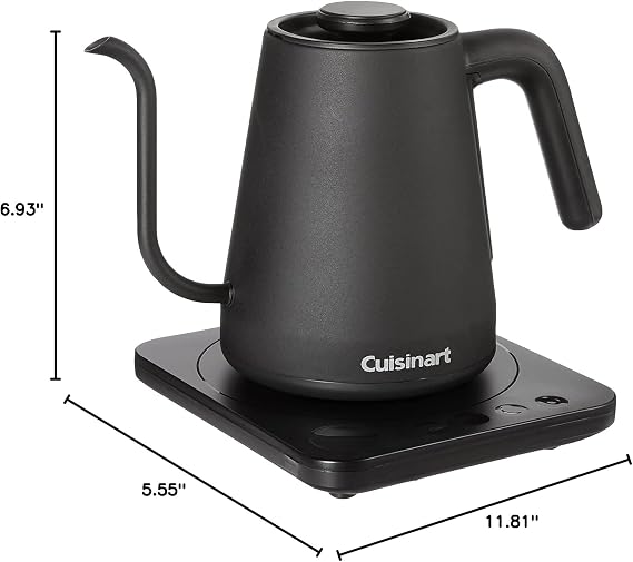 Cuisinart GK-1 Digital Goose Neck Kettle, Precision Gooseneck Spout Designed for Precise Pour Control that Holds 1-Liter, 1200-Watt Allows for Quick Heat Up, Stainless Steel,Black | 1200W electric kettle for quick heating with 1-liter design, digital temperature, pour control & stainless steel body, GK-1