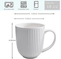 Vista 6 de Juego de 6 tazas de café blancas, juego de tazas de café de porcelana de 16 onzas, juego de tazas de cerámica blancas lisas para café con leche, té