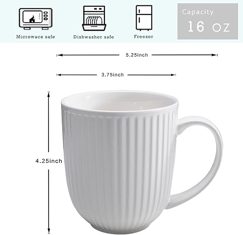 Miniatura 6 de Juego de 6 tazas de café blancas, juego de tazas de café de porcelana de 16 onzas, juego de tazas de cerámica blancas lisas para café con leche, té