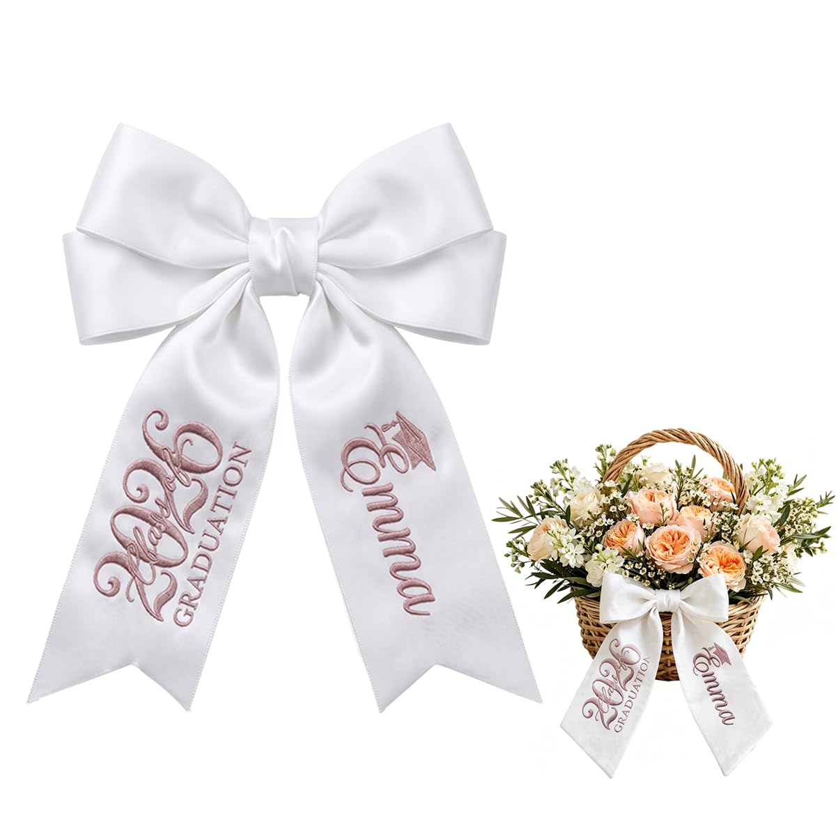 Personalized Prom Bouquet Sash - Custom Embroidered Bouquet Sash Bow, Graduation Prom Keepsake Sashes, Wedding Corsage Bow with Name,Monogram, Flower Ribbon for Homecoming,Senior Night,Handmade Gift