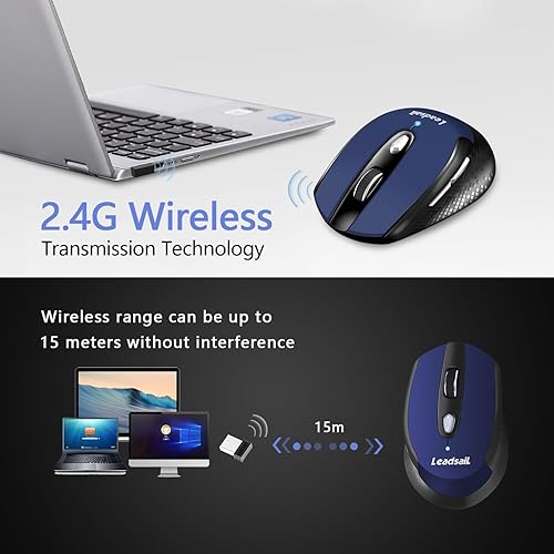 Miniatura 2 de LeadsaiL - Mouse inalámbrico para computadora, 2.4 G, portátil, delgado, inalámbrico, menos ruido, para portátil. Mouse óptico con 6 botones,