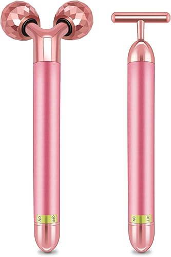 Rodillo masajeador de rostro eléctrico de 24 K Golden Sonic Energy en forma de T, rodillo masajeador de rostro 2 en 1, levantamiento facial