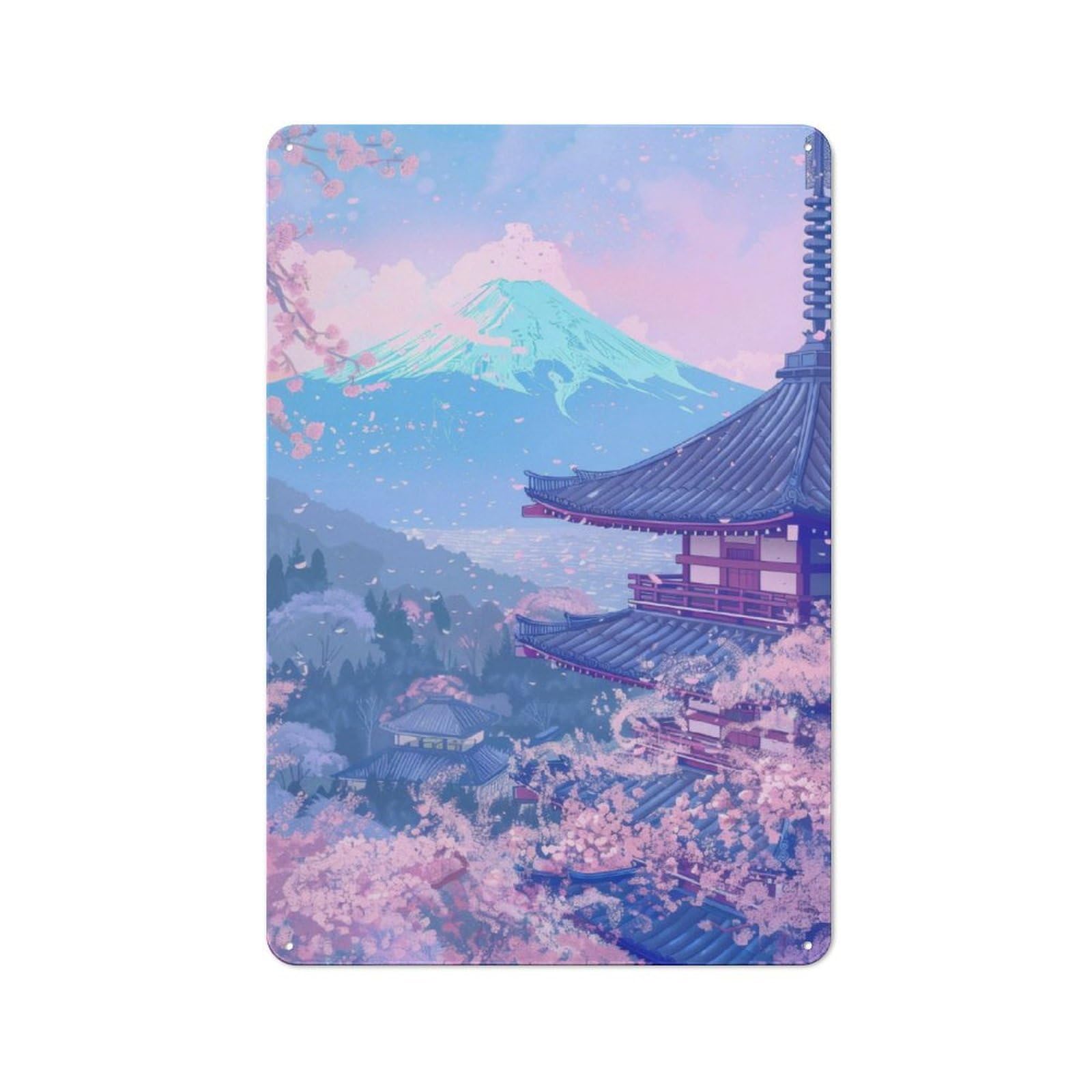 Junmoney Sakura Japan Painting Metal Plaque 30X20cm With For Hallway Wall, Rustic Decor, For Garage, Workshop And Man Cave Decoration