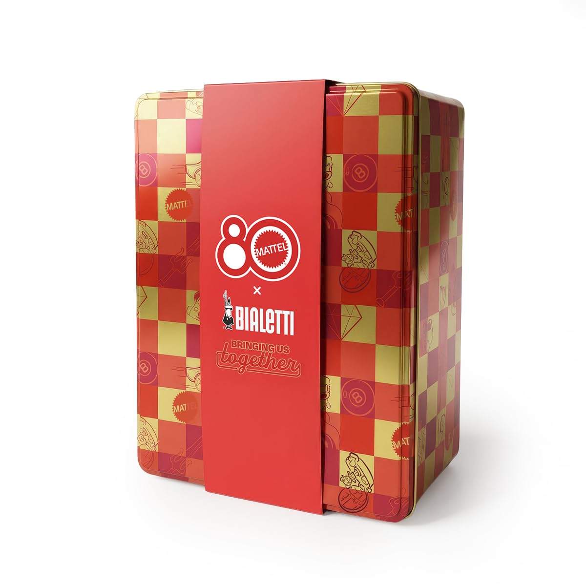 Bialetti Moka Express de 3 tazas (130 ml) Edición Mattel Octagésimo, cafetera de colección con lata celebrativa - Fabricada en aluminio, no apta para inducción, roja