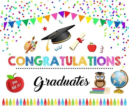 Graduation Banner 10x8ft Fabric Preschool Kindergarten Graduation Day Decoration Congratulations Graduates Banner for Grad Ceremony Photo Video Props