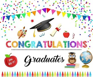 Kids Graduation Banner 10x8ft Fabric Preschool Kindergarten Graduation Day Decoration Congratulations Graduates Banner for Grad Ceremony Photo Video Props