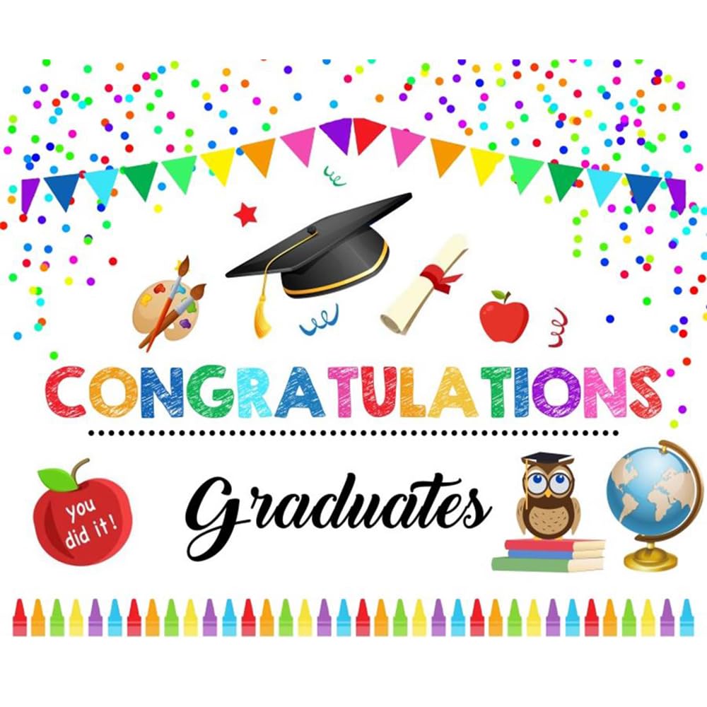 Kids Graduation Banner 10x8ft Fabric Preschool Kindergarten Graduation Day Decoration Congratulations Graduates Banner for Grad Ceremony Photo Video