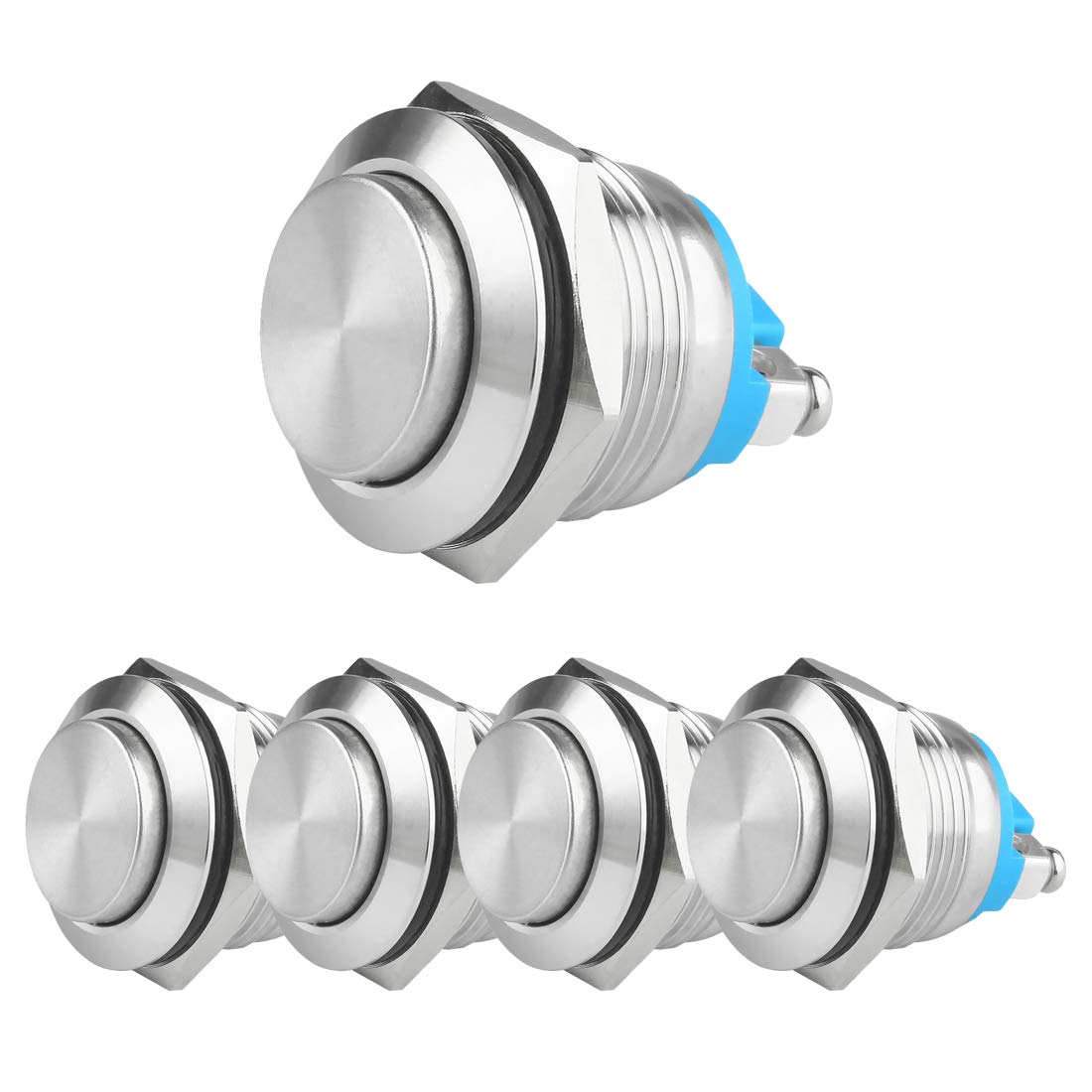 Larcele 19mm Push Button Switch Waterproof Momentary Metal DIY Switch 1No Stainless Steel Shell JSANKG-17,5 Pieces(Screw Terminal,High Round Head)