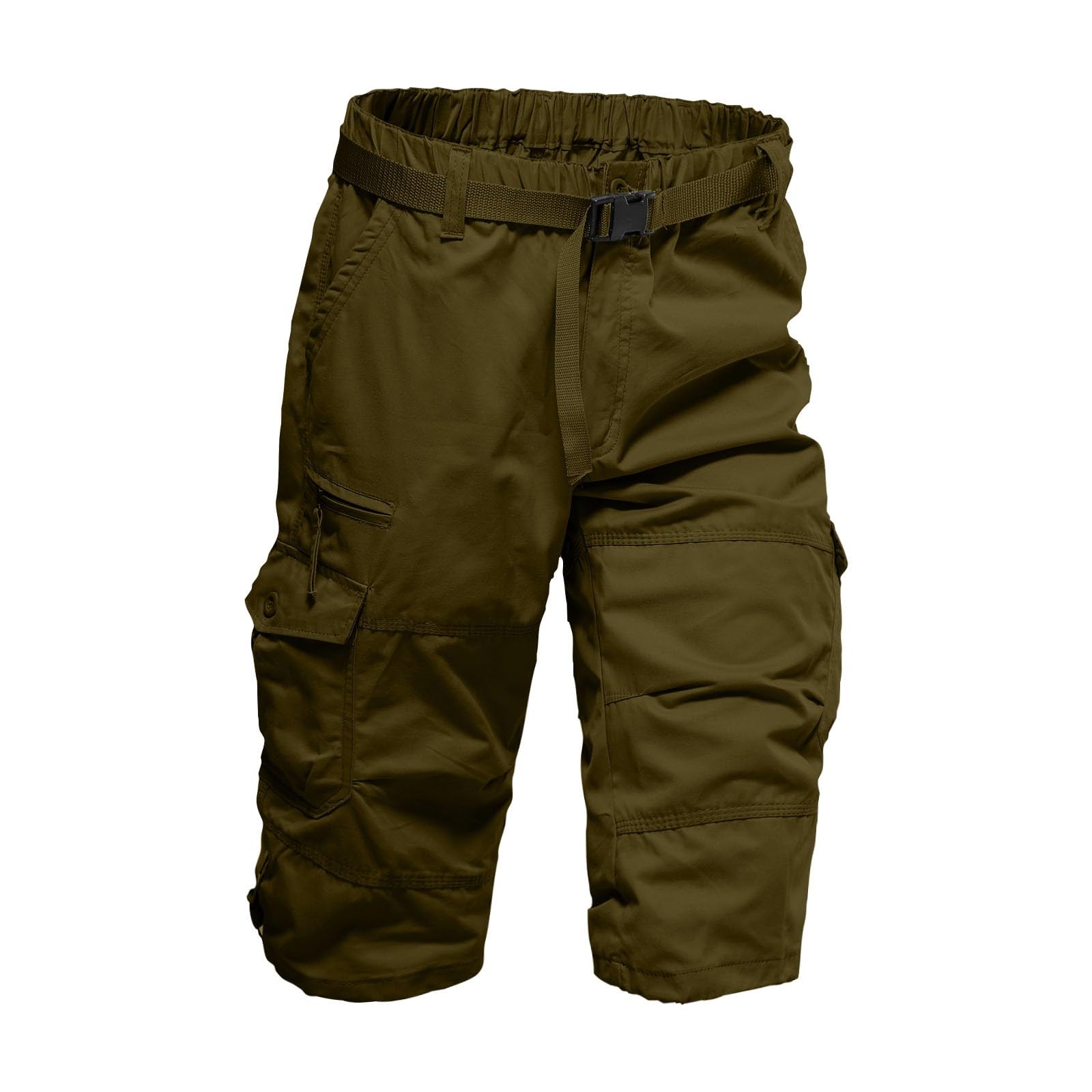 Mens Capri Long Twill Bermuda Cargo Shorts Relaxed Fit Workout Athletic Hiking Elastic Waist Business Casual Golf Shorts
